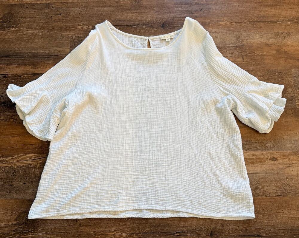 Cynthia Rowley White Gauze Cotton Flutter Sleeve Blouse 1X